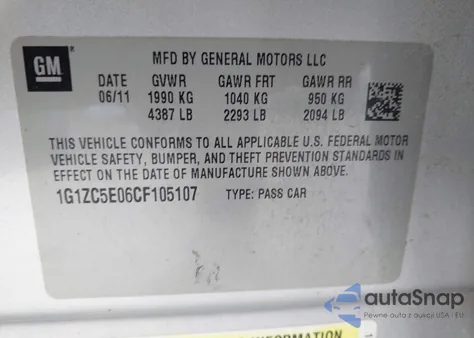 2012 Chevrolet Malibu 1Lt from USA, damaged, VIN 1G1ZC5E06CF105107